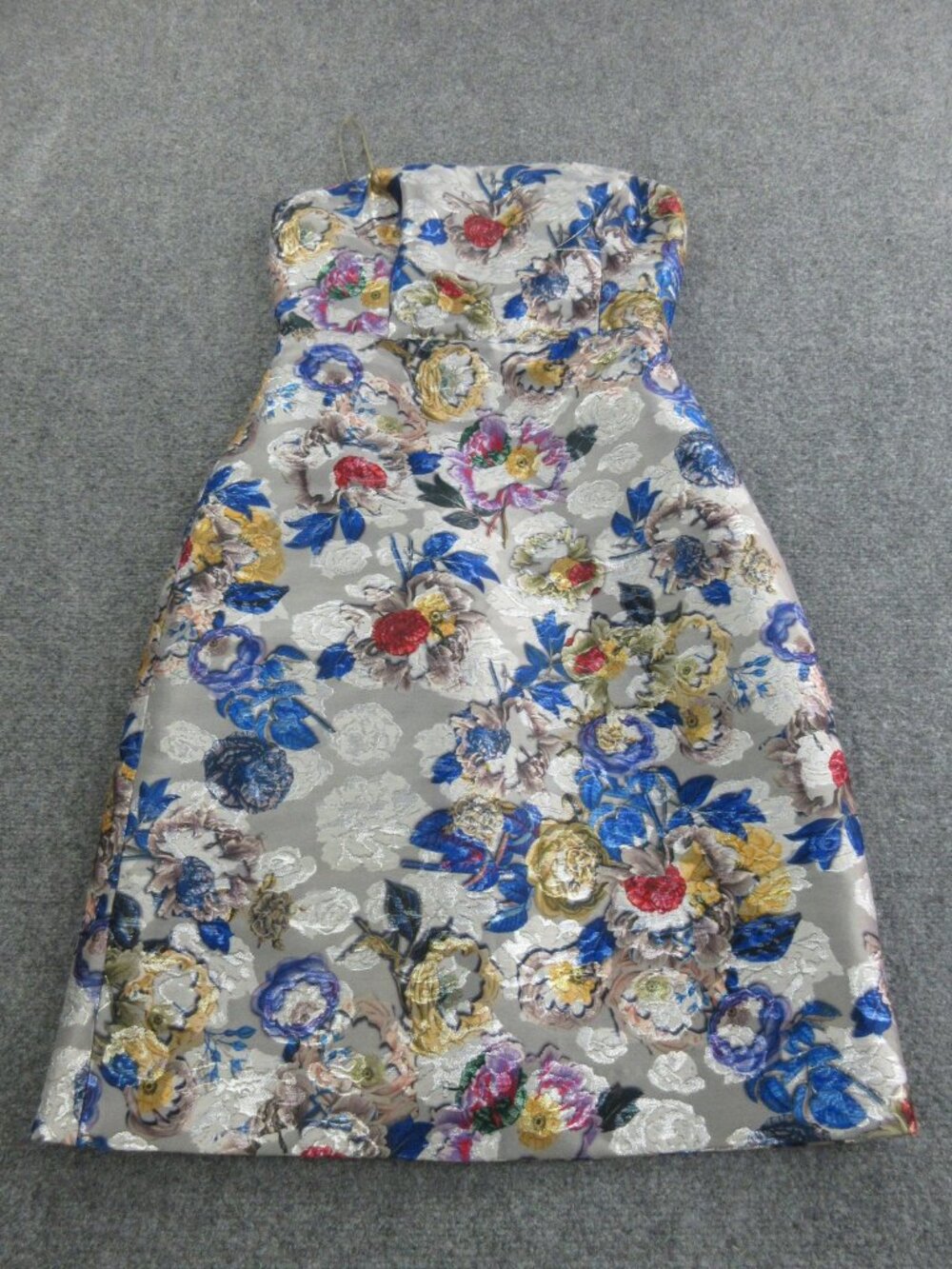J.Crew Dress Womens Small Gray Silver Floral Brocade Jacquard Strapless Cocktail